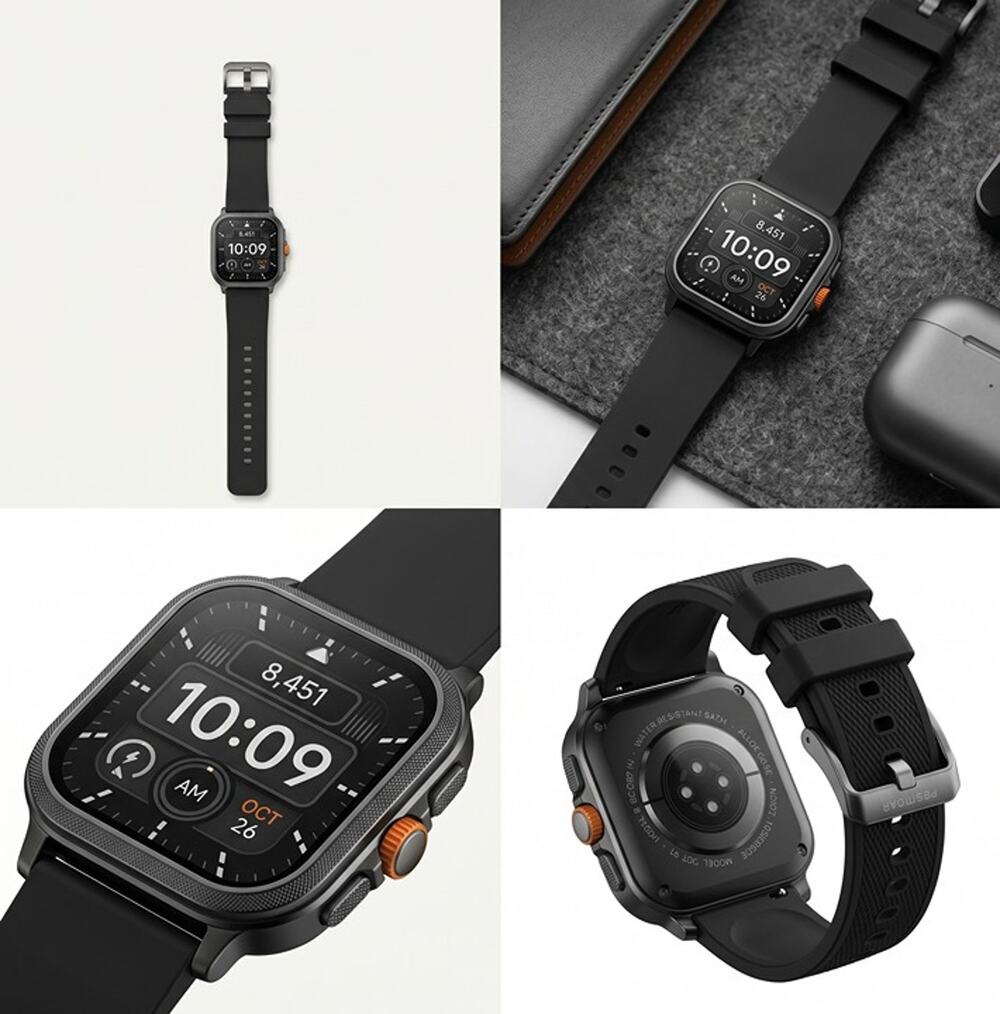 Men's Rugged Smart Watch Fitness Tracker Black Silicone Band 5ATM Waterproof